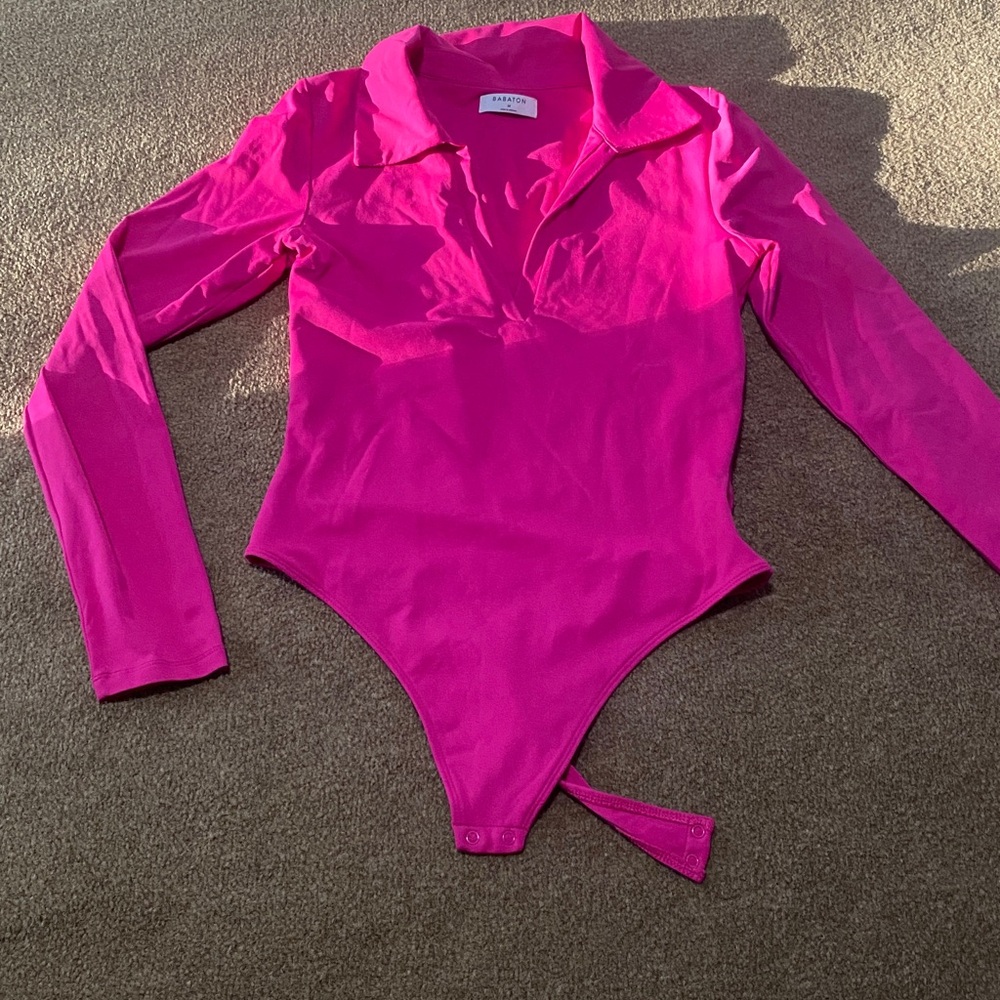Babaton Womens Contour V-Neck Long Sleeve Top Granita Bright Pink V-Neck M